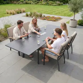 Leah 4-10 Seat Aluminium Dining Set - Rectangular Extending Table 4 Chairs