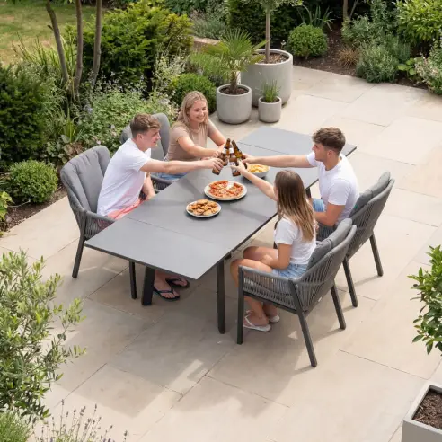 Darcey 4 Seat Rope Aluminium Dining Set - Extending Table with 4 Chairs Darcey 4 Seat Rope Aluminium Dining Set - Extending Table with 4 Chairs