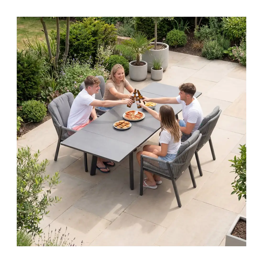 Darcey 4 Seat Rope Aluminium Dining Set - Extending Table with 4 Chairs Darcey 4 Seat Rope Aluminium Dining Set - Extending Table with 4 Chairs