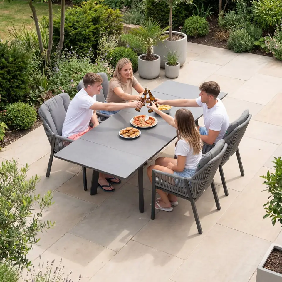 Darcey 4 Seat Rope Aluminium Dining Set - Extending Table with 4 Chairs
