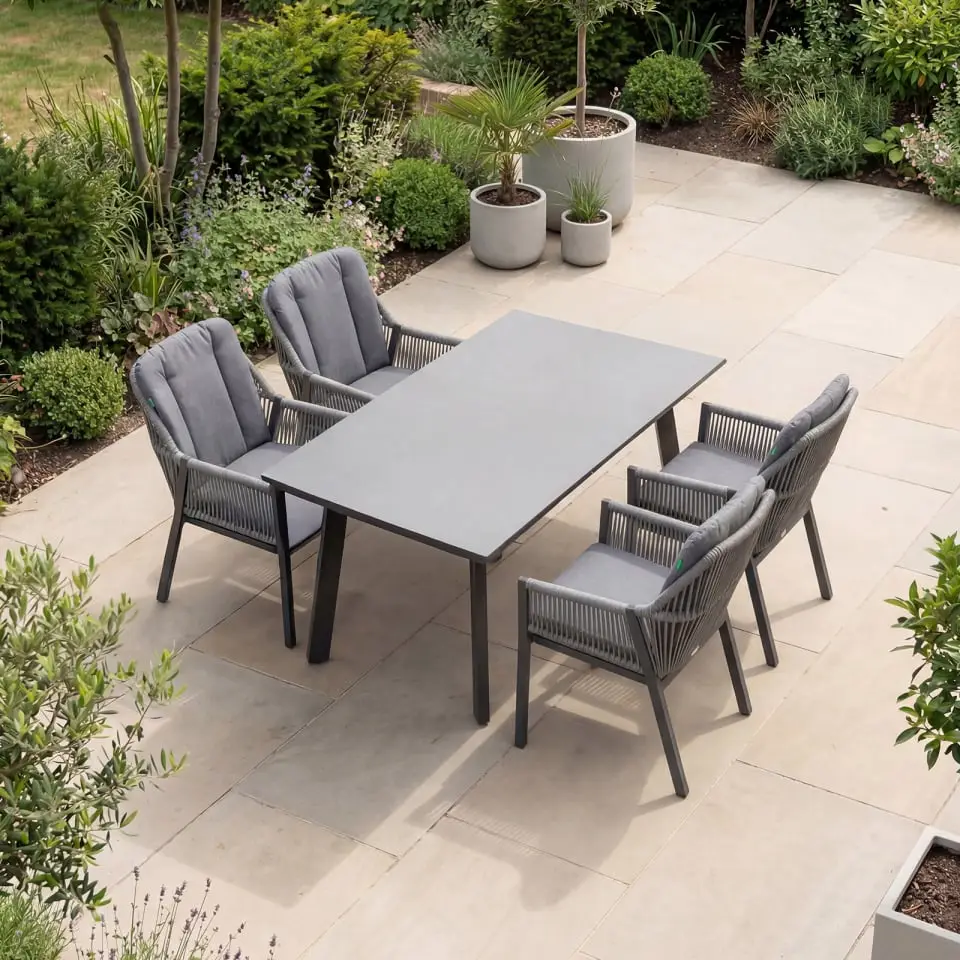 Darcey 4 Seat Rope Aluminium Dining Set - Extending Table with 4 Chairs