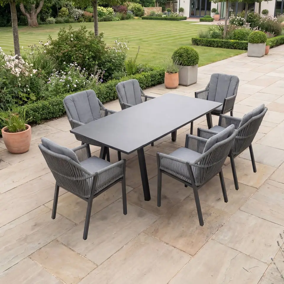 Darcey 6 Seat Rope Aluminium Dining Set - Extending Table with 6 Chairs