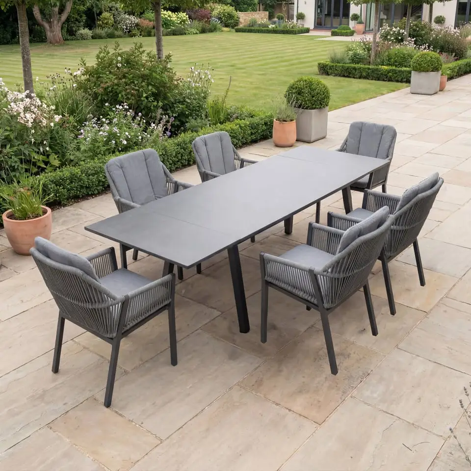 Darcey 6 Seat Rope Aluminium Dining Set - Extending Table with 6 Chairs