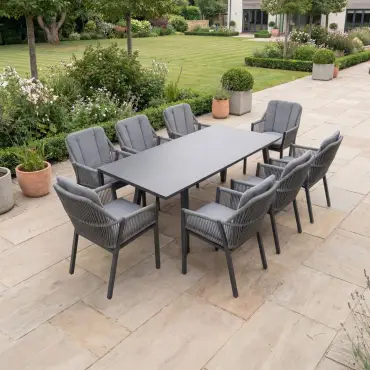Darcey 8 Seat Rope Aluminium Dining Set - Extending Table with 8 Chairs