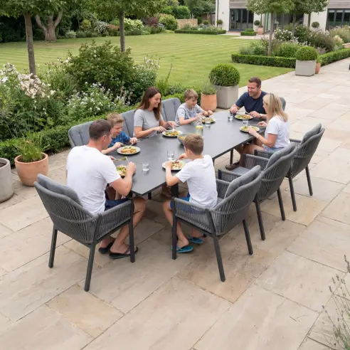 Darcey 8 Seat Rope Aluminium Dining Set - Extending Table with 8 Chairs Darcey 8 Seat Rope Aluminium Dining Set - Extending Table with 8 Chairs