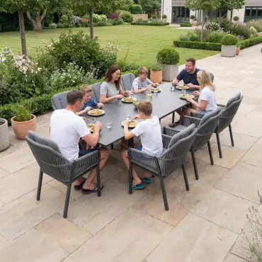 Darcey 8 Seat Rope Aluminium Dining Set - Extending Table with 8 Chairs
