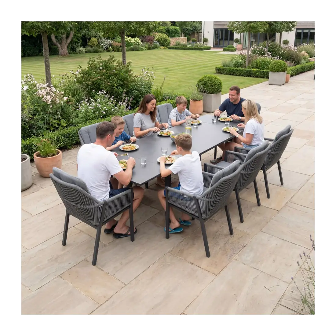 Darcey 8 Seat Rope Aluminium Dining Set - Extending Table with 8 Chairs Darcey 8 Seat Rope Aluminium Dining Set - Extending Table with 8 Chairs