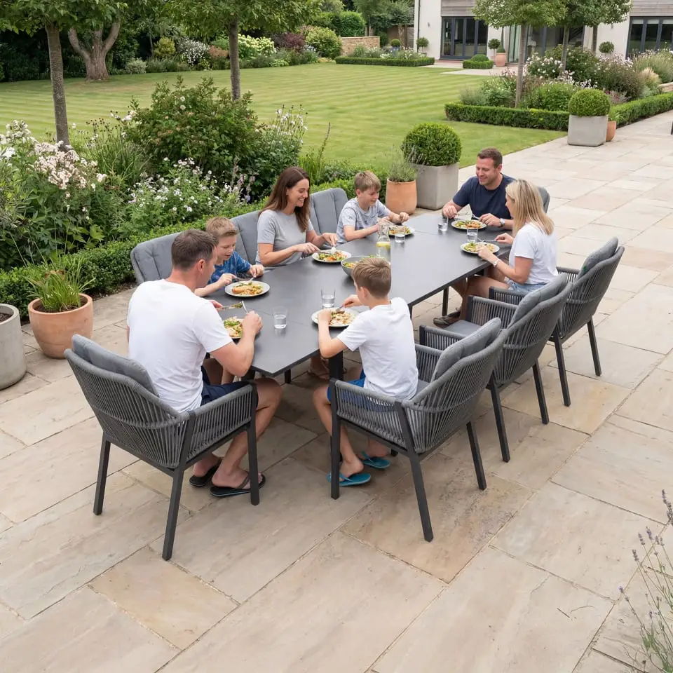 Darcey 8 Seat Rope Aluminium Dining Set - Extending Table with 8 Chairs