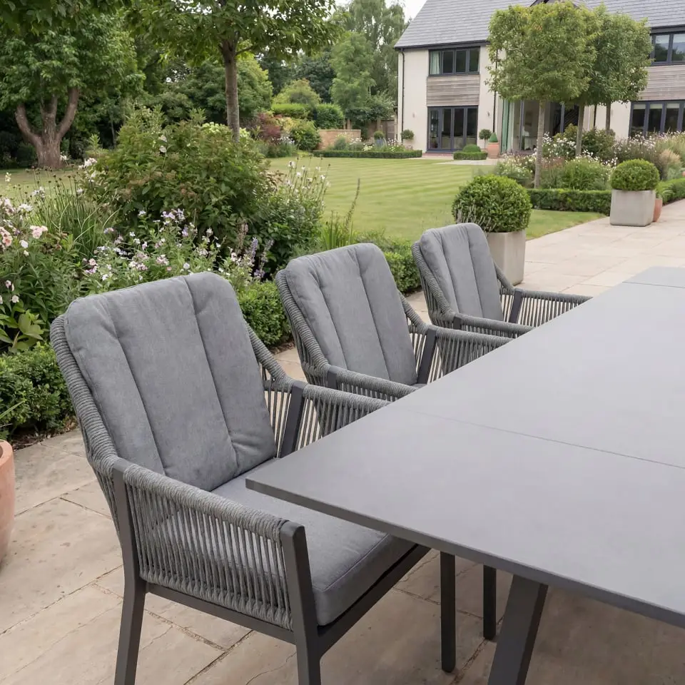 Darcey 8 Seat Rope Aluminium Dining Set - Extending Table with 8 Chairs