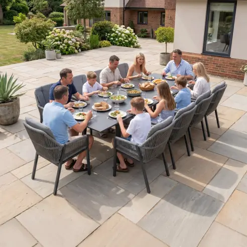 Darcey 10 Seat Rope Aluminium Dining Set - Extending Table with 10 Chairs Darcey 10 Seat Rope Aluminium Dining Set - Extending Table with 10 Chairs