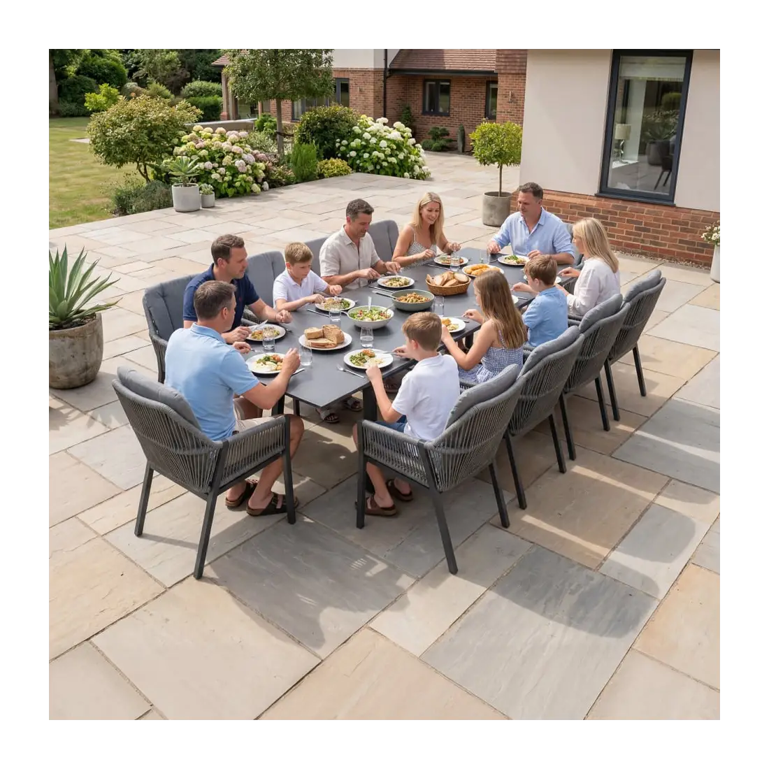Darcey 10 Seat Rope Aluminium Dining Set - Extending Table with 10 Chairs Darcey 10 Seat Rope Aluminium Dining Set - Extending Table with 10 Chairs