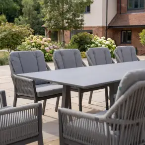 Darcey 10 Seat Rope Aluminium Dining Set - Extending Table with 10 Chairs