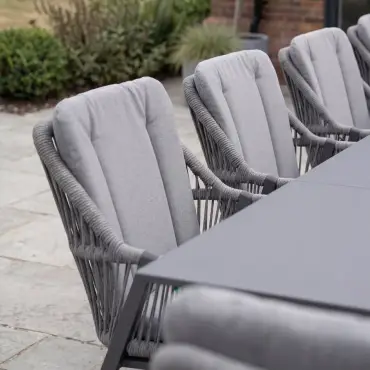 Darcey 10 Seat Rope Aluminium Dining Set - Extending Table with 10 Chairs