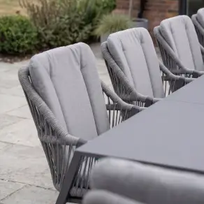 Darcey 10 Seat Rope Aluminium Dining Set - Extending Table with 10 Chairs