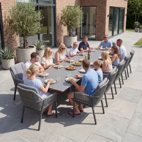 Darcey 12 Seat Rope Aluminium Dining Set - Extending Table with 12 Chairs