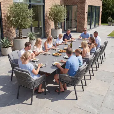 Darcey 12 Seat Rope Aluminium Dining Set - Extending Table with 12 Chairs