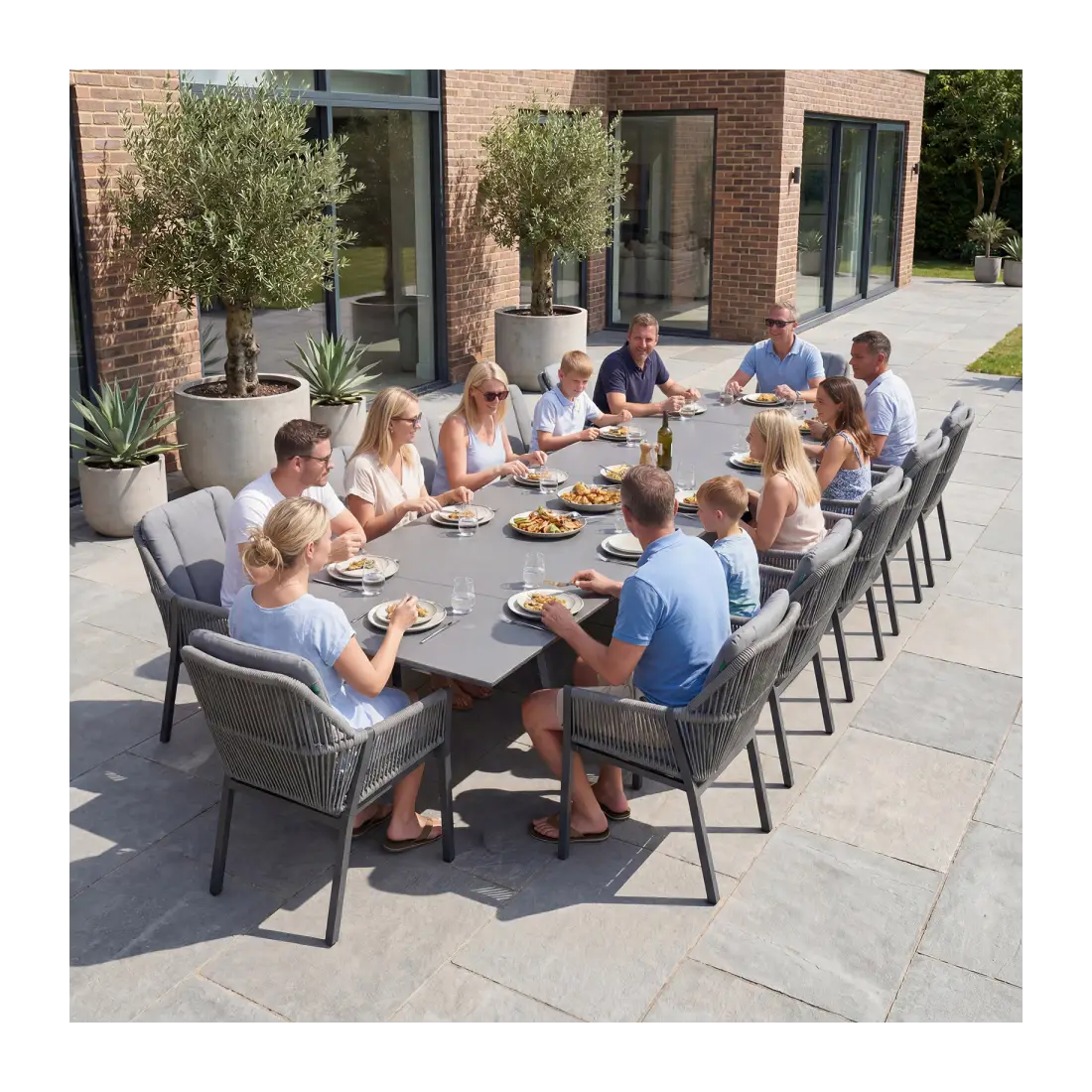 Darcey 12 Seat Rope Aluminium Dining Set - Extending Table with 12 Chairs Darcey 12 Seat Rope Aluminium Dining Set - Extending Table with 12 Chairs