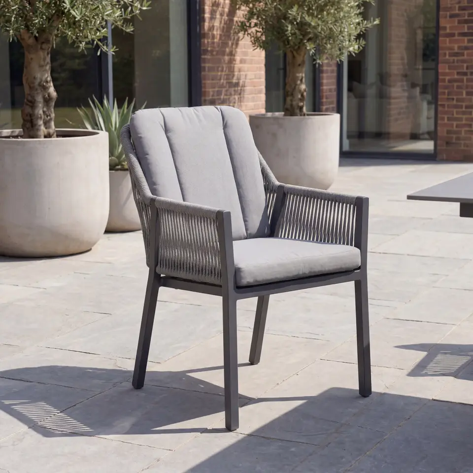 Darcey 12 Seat Rope Aluminium Dining Set - Extending Table with 12 Chairs