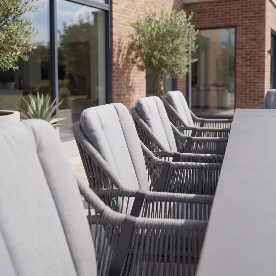 Darcey 12 Seat Rope Aluminium Dining Set - Extending Table with 12 Chairs