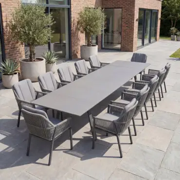 Darcey 12 Seat Rope Aluminium Dining Set - Extending Table with 12 Chairs