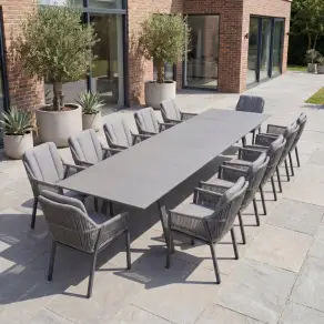 Darcey 12 Seat Rope Aluminium Dining Set - Extending Table with 12 Chairs