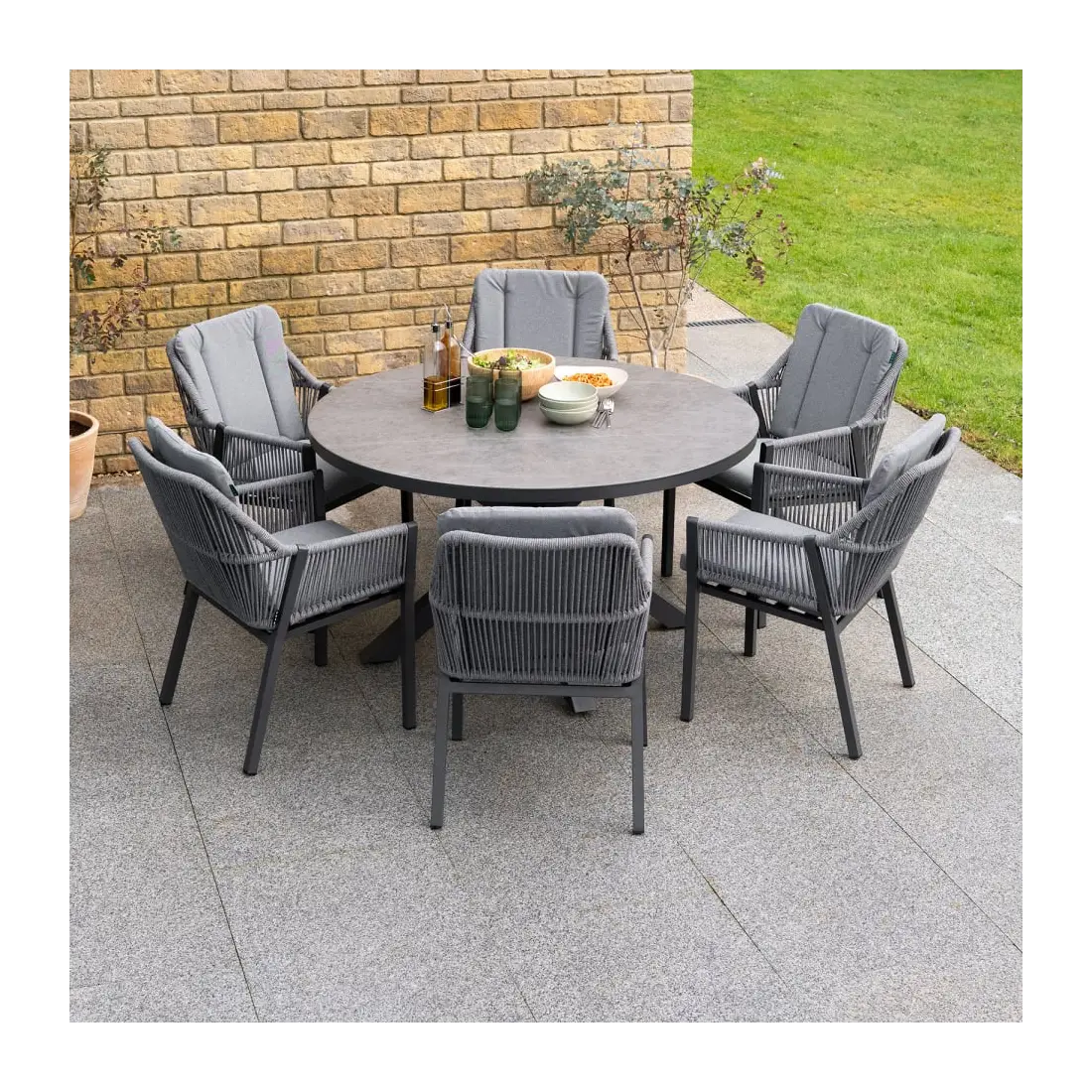 Darcey 6 Seat Rope Aluminium Dining Set - Round Table Darcey 6 Seat Rope Aluminium Dining Set - Round Table