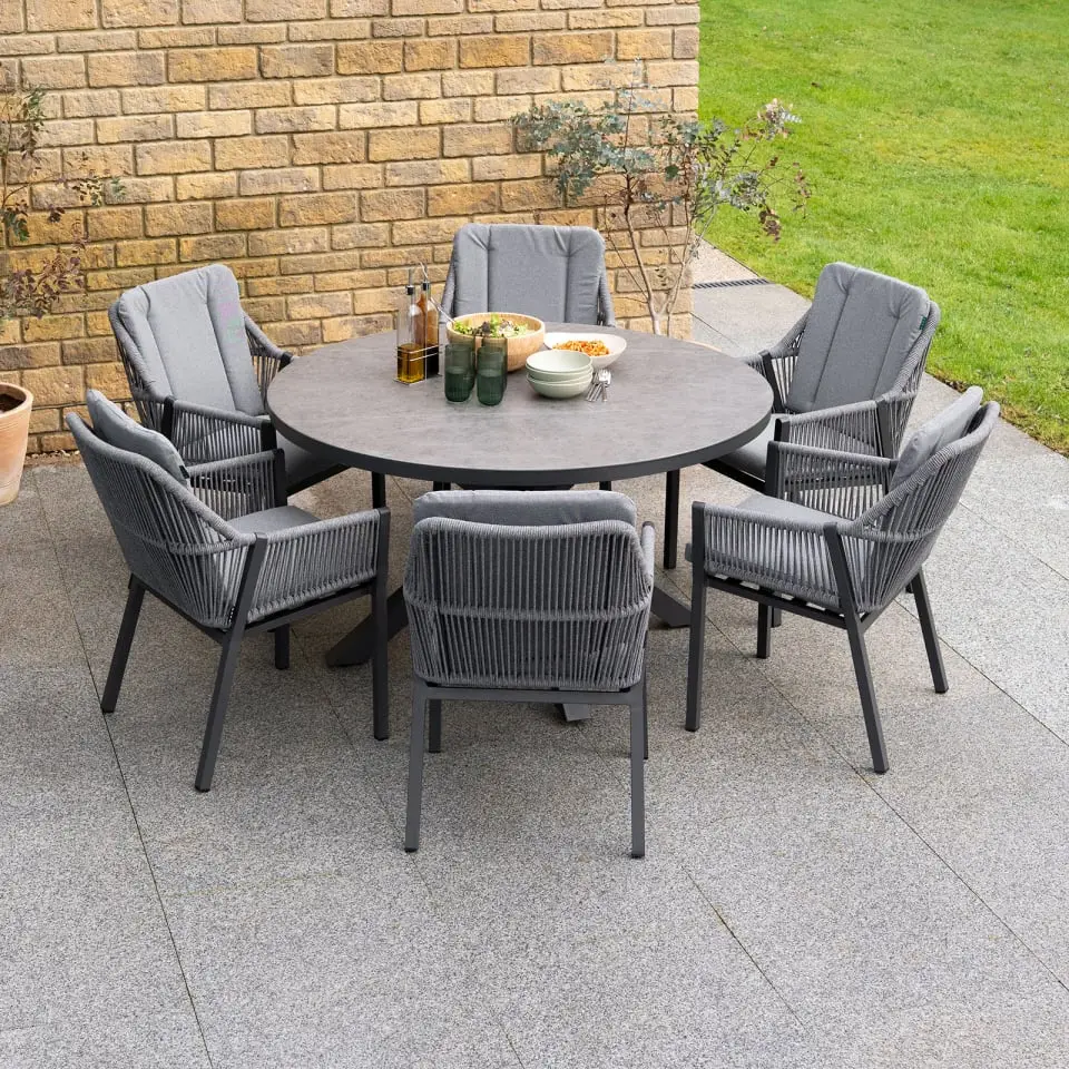 Darcey 6 Seat Rope Aluminium Dining Set - Round Table
