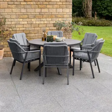 Darcey 6 Seat Rope Aluminium Dining Set - Round Table