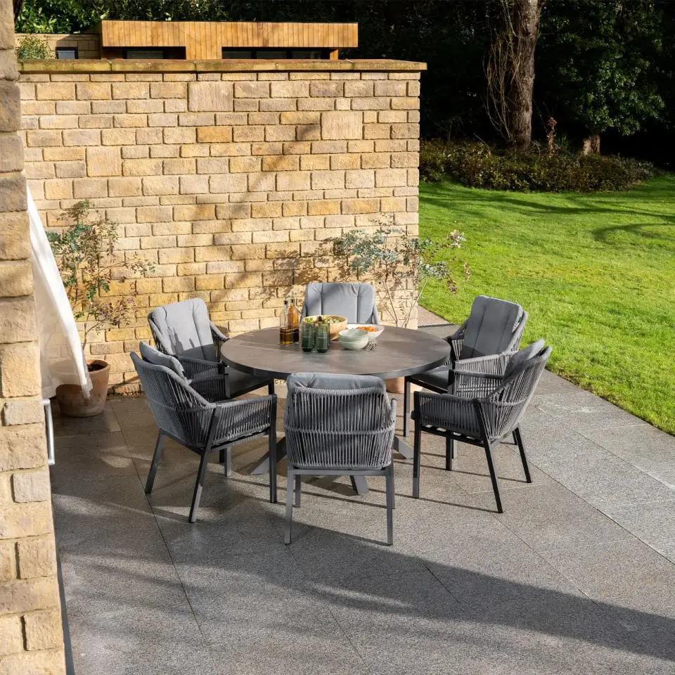 Darcey 6 Seat Rope Aluminium Dining Set - Round Table