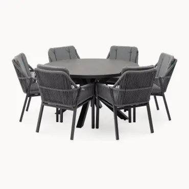 Darcey 6 Seat Rope Aluminium Dining Set - Round Table