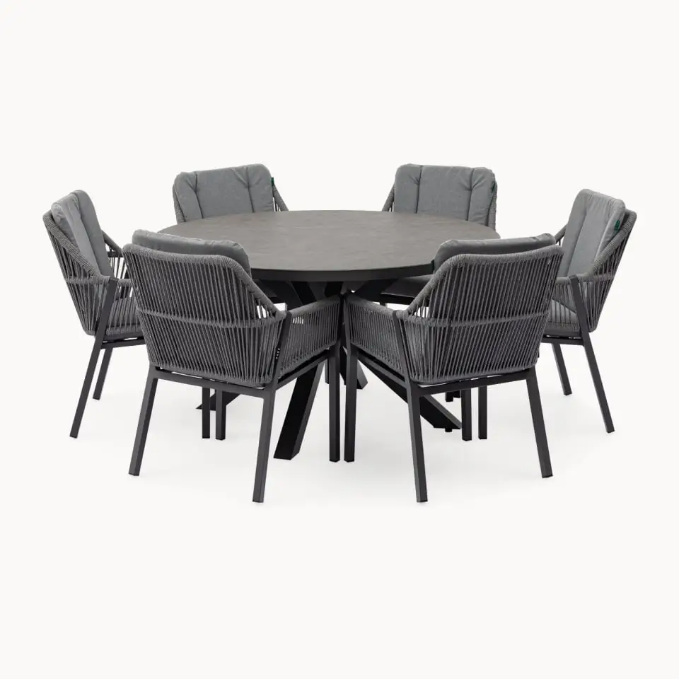 Darcey 6 Seat Rope Aluminium Dining Set - Round Table