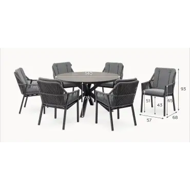 Darcey 6 Seat Rope Aluminium Dining Set - Round Table