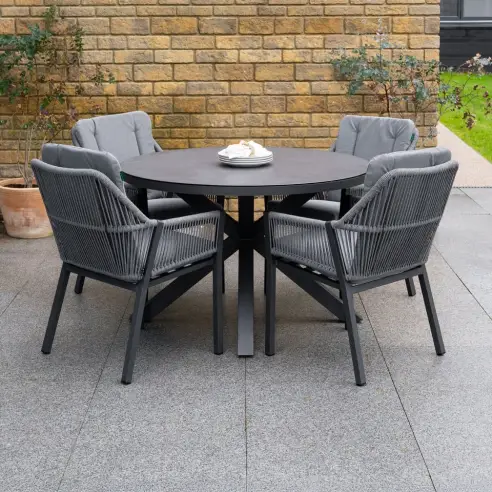 Darcey 4 Seat Rope Aluminium Dining Set - Round Table Darcey 4 Seat Rope Aluminium Dining Set - Round Table