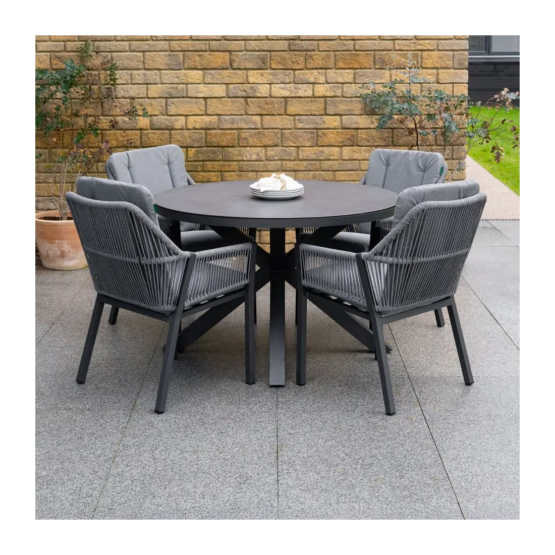 Darcey 4 Seat Rope Aluminium Dining Set - Round Table Darcey 4 Seat Rope Aluminium Dining Set - Round Table