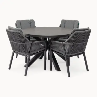 Darcey 4 Seat Rope Aluminium Dining Set - Round Table