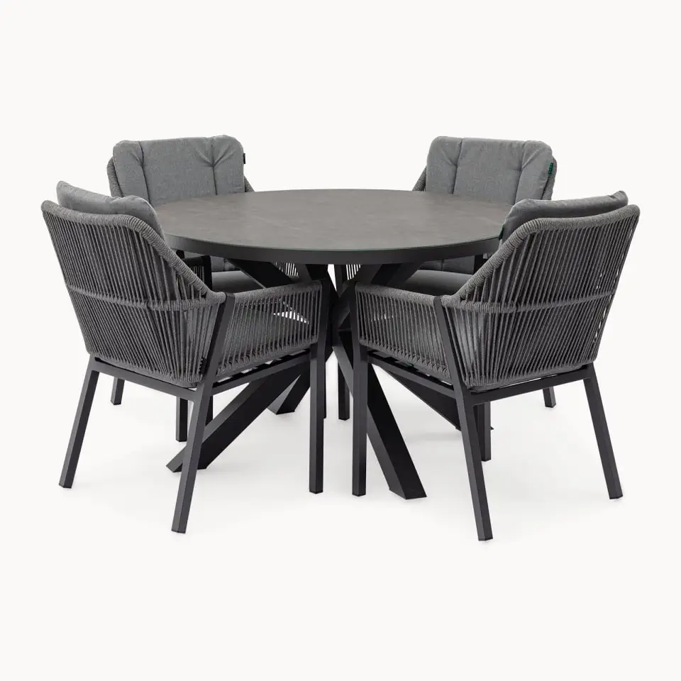 Darcey 4 Seat Rope Aluminium Dining Set - Round Table