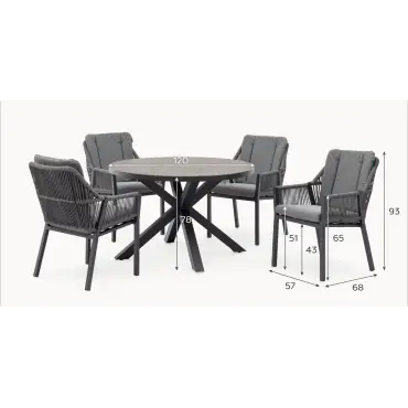 Darcey 4 Seat Rope Aluminium Dining Set - Round Table