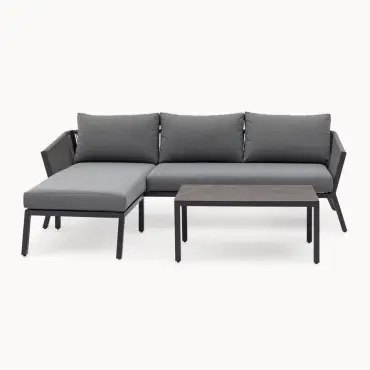 Darcey Rope Aluminium 3 Seater Chaise Sofa Lounging Set
