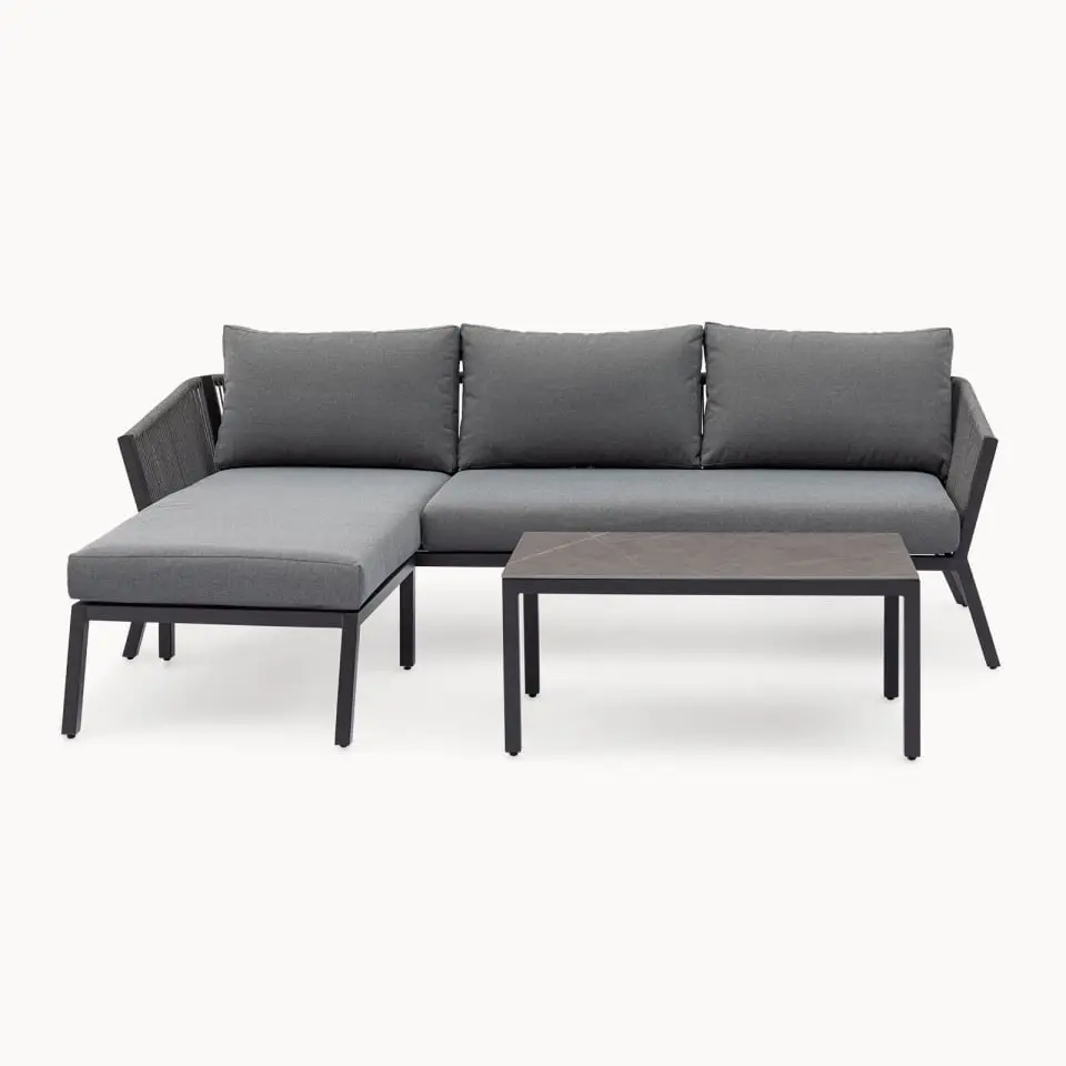 Darcey Rope Aluminium 3 Seater Chaise Sofa Lounging Set