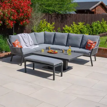 Darcey Corner Rope Aluminium Dining Set with Bench - Rising Table