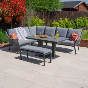 Darcey Corner Rope Aluminium Dining Set with Bench - Rising Table