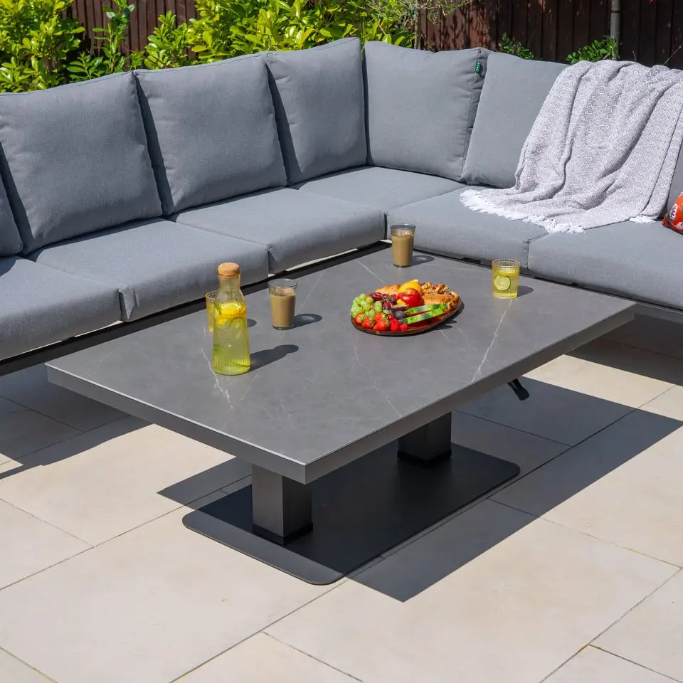 Darcey Corner Rope Aluminium Dining Set with Bench - Rising Table