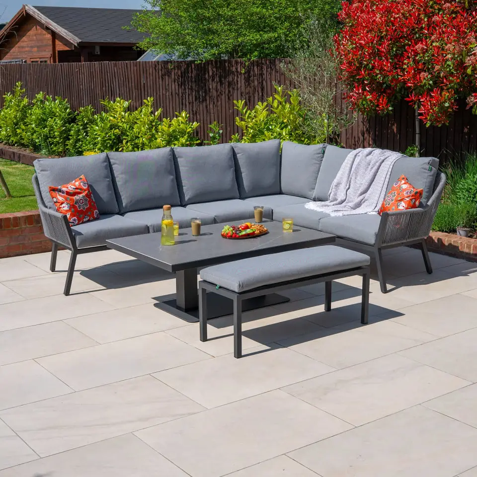 Darcey Corner Rope Aluminium Dining Set with Bench - Rising Table