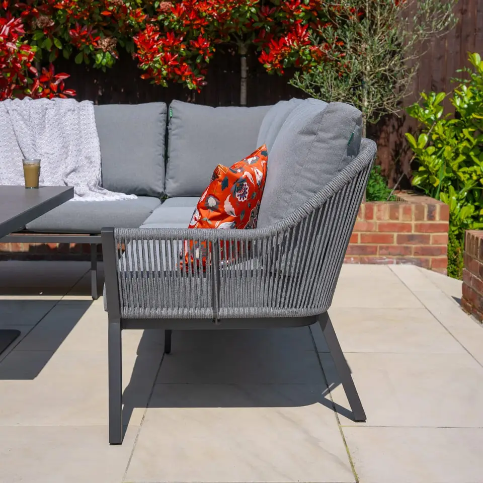 Darcey Corner Rope Aluminium Dining Set with Bench - Rising Table