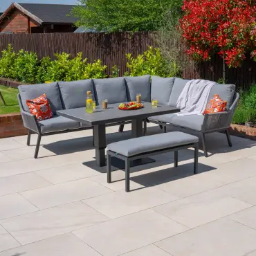 Darcey Corner Rope Aluminium Dining Set with Bench - Rising Table