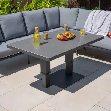 Darcey Corner Rope Aluminium Dining Set with Bench - Rising Table