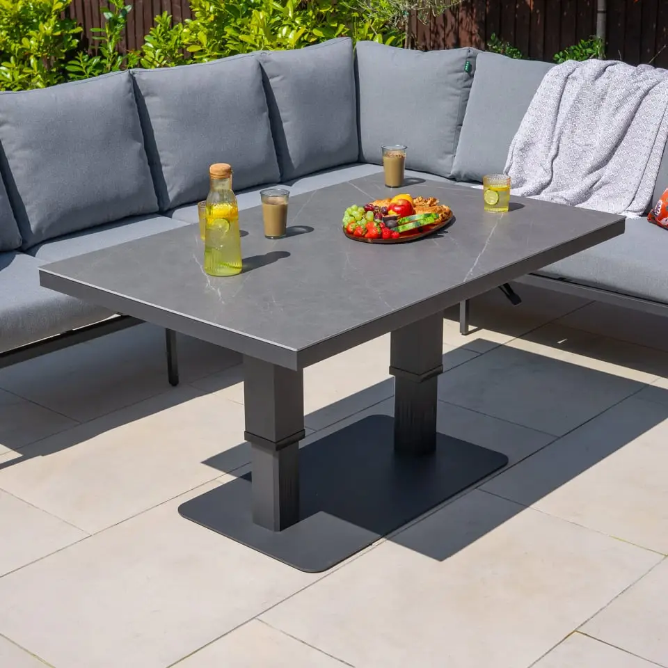 Darcey Corner Rope Aluminium Dining Set with Bench - Rising Table