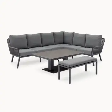 Darcey Corner Rope Aluminium Dining Set with Bench - Rising Table