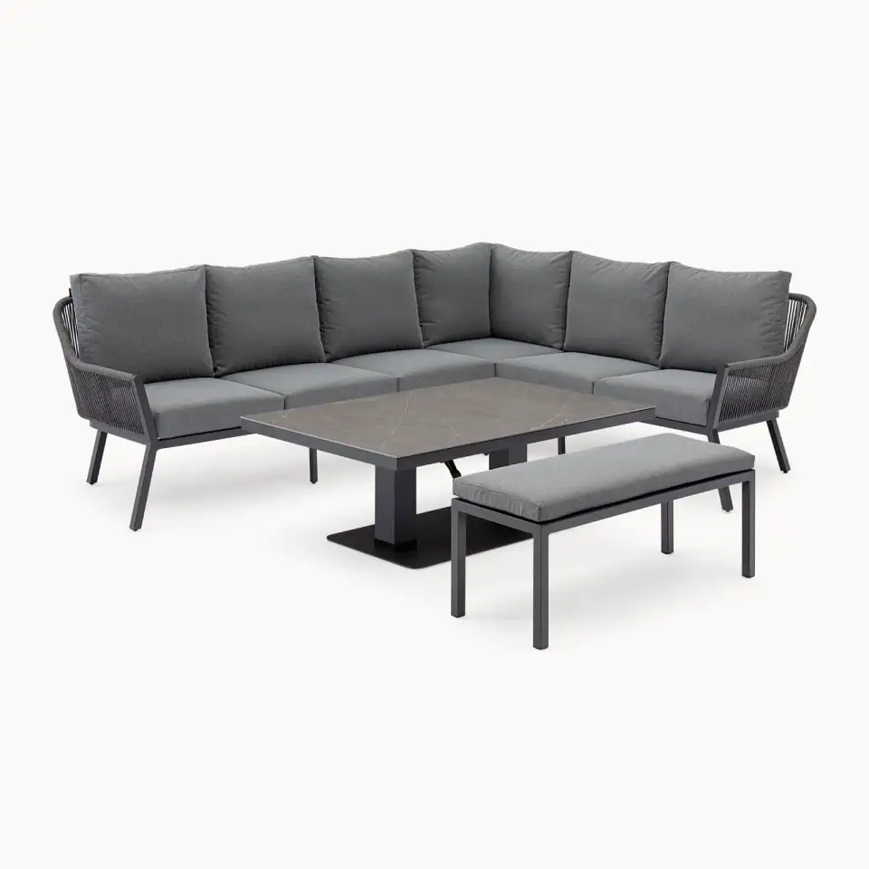 Darcey Corner Rope Aluminium Dining Set with Bench - Rising Table