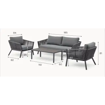 Darcey Rope Aluminium 2 Seater Sofa Lounging Set